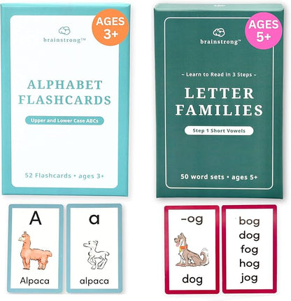 ABC Flashcards and 250 Phonics Words | Ages 3-6 | Learn Alphabet and Reading with Phonics | Brainstrong 2 Premium Boxes, 100 flashcards