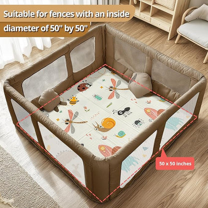 Foldable Baby Play Mat, PIGLOG 0.6in Thick Waterproof Playmats for Babies and Toddlers Kids, Safe Foam Playmat for Tummy Time, 50x50 Playpen Mat, Reversible Portable Floor Mat for Infant, Dragonfly