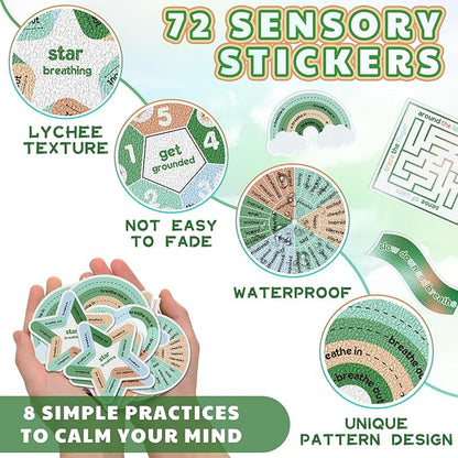 Libima 72 Pieces Anxiety Sensory Stickers Textured Stickers Fidget Mindfulness Sticker School Counselor Supplies Adult Sensory Items Anxiety Relief, 9 Styles(Fresh Color)