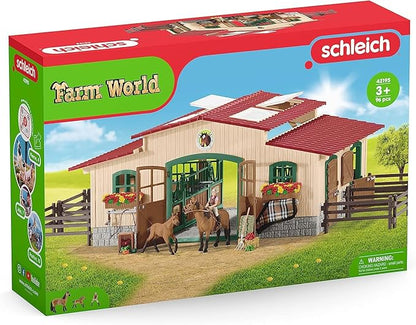 Schleich Farm World - 96PC Riding Center with 2 Horse Figurines, Rider Figure, and Accessories - Screen Free, Realistic Farm Animal Toys for Girls and Boys - Kids 3+ | 42195