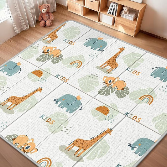Foldable Baby Play Mat for Floor, PIGLOG 79x71 Extra Large Crawiling Play Mat for Babies, Waterproof & Portable Tummy Time and Non-Toxic Soft Foam Playmat for Infants, Toddlers