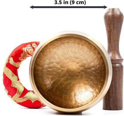 Tibetan Singing Bowl Set - Easy To Play for Beginners - Authentic Handcrafted Mindfulness Meditation Holistic Sound 7 Chakra Healing Gift by Himalayan Bazaar (3.5")