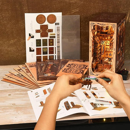 Book Nook Kit, DIY Miniature Dollhouse Booknook Kit, 3D Wooden Puzzle Bookend Bookshelf Insert Decor with LED Light for Teens and Adults (Duchess's Cloakroom)