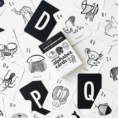 Wee Gallery Educational Flashcards for Babies, Double Sided Black and White Learning Flash cards, Animal Alphabet Cards for Visual Stimulation and Cognitive Development of Infants and Toddlers