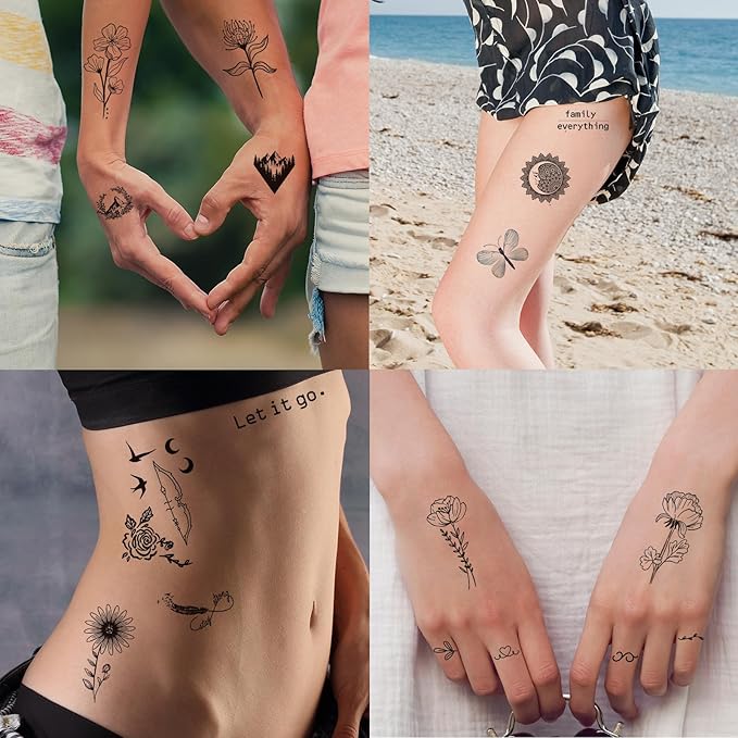 100 Sheets Realistic Temporary Tattoos, 240+ Pcs Multicolor Modern Floral & Inspirational Words Tattoos, Waterproof, 3+ Kids
