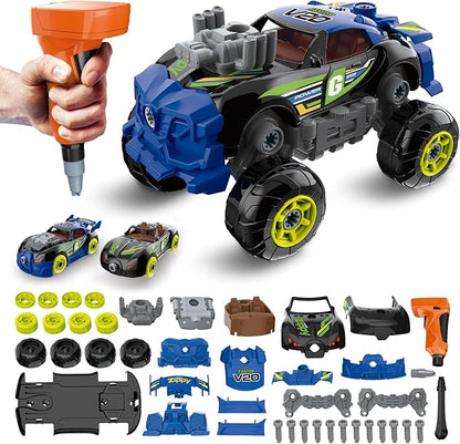 3-in-1 Building Car for Boys Ages 3+, Take Apart Car with Electric Drill, 43 Pcs Construction Toy Truck, Build Your Own Cars with Play Tools, Ideal Educational Present for Kids Children (Black)