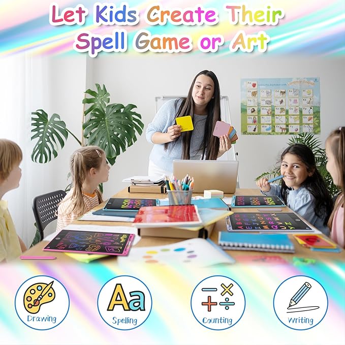 10 Inch LCD Writing Tablet - Colorful Electronic Drawing Pad & Doodle Board for Kids Ages 3-8, Erasable Educational Toy, Birthday and Christmas Gift for Girls and Boys (White)