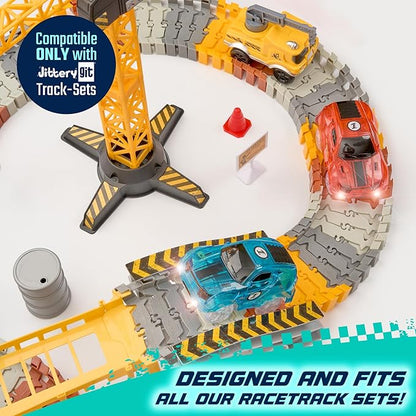 JitteryGit Replacement Light Up Magic Cars For Glow Flex Tracks - Extra LED Car Accessories For Race Track & Glow In The Dark Trax - Compatible with Most Tracks For Kids Boys and Girls (2 Racers Pack)