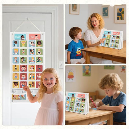 Yoink 81 Cards Feelings Chart for Kids, Emotions Chart Poster for Coping Skills, Mental Health Chart for Toddlers Emotional Learning, Calm Down Corner Supplies Preschool Homeschool Must Haves, White