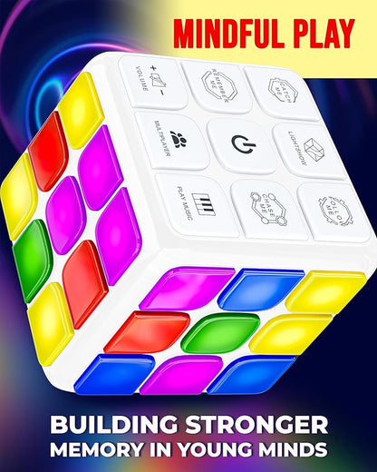 Skywin Puzzle STEM Memory Cube Game, Entertaining, Fun & Unique Flashing Memory Cube, Electronic Memory & Speed Game Development for Kids & Adults, Brain Hands and Eyes Coordination Game Cubes (White)