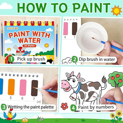 Paint with Water Coloring Books for Toddlers,Farm Theme Mess Free Watercolor Painting Papers for Kids Water Color Paint Kit Art Craft Birthday Gift for Ages 1-3, 4-8