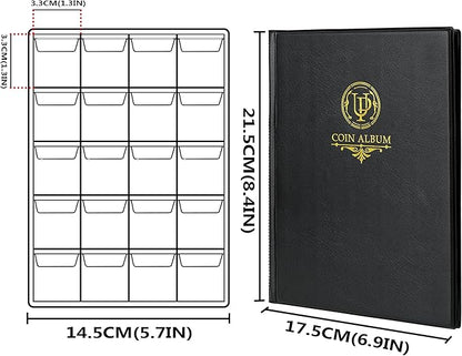 200 Pockets Coin Album - Coin Collecting Book with 10 Pages, 33x33 mm Grid Holder for Pounds Pence Cents Dollars Nickel (Black) CS48200BK