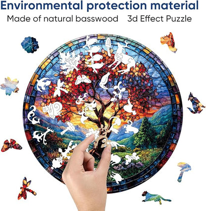 Wooden Puzzles for Adults 500 Pieces, Glass Redwood Tree Jigsaw Puzzles for Kids, 16.5x16.5in, Royal, Unique Shape Adult Puzzles, Irregular Creative for Adults Family Game
