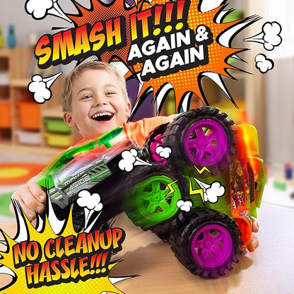 Exploding Monster Truck Toy with Explosive Crash Sounds and Lights, Smash It Up Again and Again, 8.7” Monster Truck Toys for Boys Kids Ages 3, 4-7 & Above | Toddler Toys for 3 Year Old Boys Gift