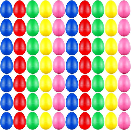 100 Pieces Egg Shakers Musical Instruments Percussion Maracas Egg for Kids Toys Plastic Easter Shaker for Learning DIY Painting, Classroom Music, Rhythm(5 Color)