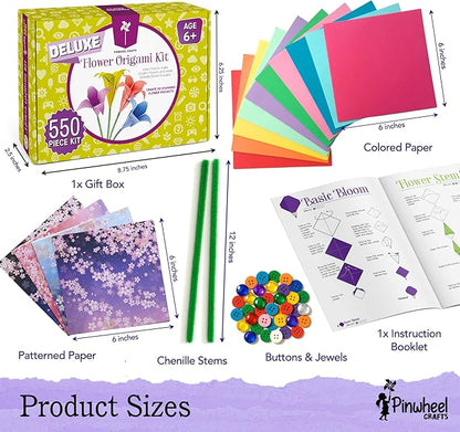 Pinwheel Crafts Origami Papers Kit - Multicolor Flower Origami Kit for Kids,Teens and Adults Ages 6 7 8 9 10 11 12+, Arts and Paper Crafts for Kids 550 Pcs - Fun Foldable Gift