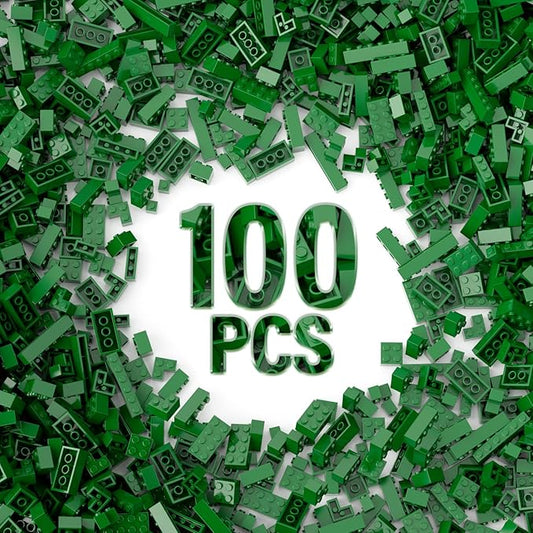 100 Piece Classic Building Blocks, Compatible with Lego, Green Bricks