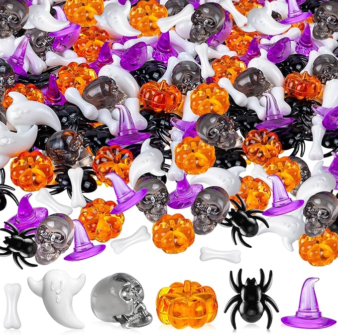 330 Pcs Halloween Vase Filler, Mini Acrylic Pumpkin Ghost Skull Spider Witch Hats Gems for Centerpieces Table Decorations, Halloween Sensory Bin Filler Decor for DIY Crafts