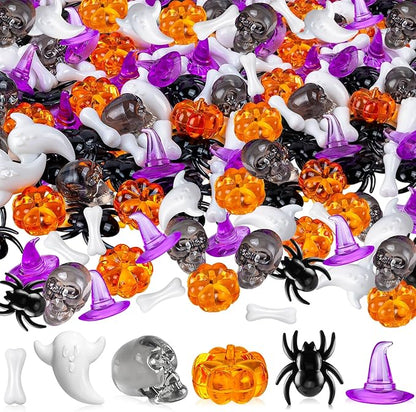 330 Pcs Halloween Vase Filler, Mini Acrylic Pumpkin Ghost Skull Spider Witch Hats Gems for Centerpieces Table Decorations, Halloween Sensory Bin Filler Decor for DIY Crafts