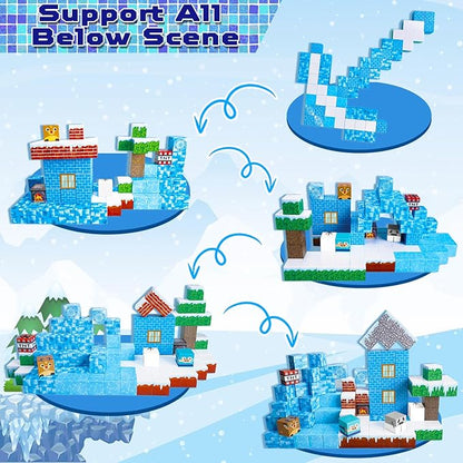 Magnetic Blocks - 100PCS Magnetic Building Blocks Glacier Castle, STEM Montessori Sensory Toys for Toddlers Kids Boys Girls Ages 3 4 5 6 7 8 9 10 Holiday Easter Birthday Gifts