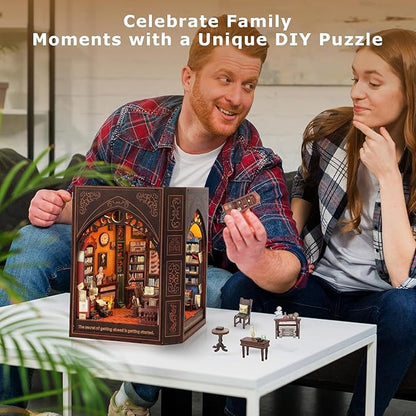 Book Nook Kit with LED Light,Beautiful Bookshelf Décor,Ideal Craft Gift for Adults & Teens for Birthdays, Halloween, and Christmas.