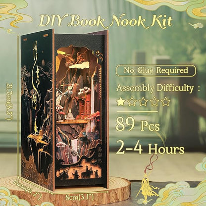 Fsolis Book Nook Kit, DIY Miniature House Kit 3D Wooden Puzzle Craft Kit for Adults Bookshelf Nook Decor Decorative Bookend Gifts for Book Lovers- The Legend of Wukong (No Glue Required)