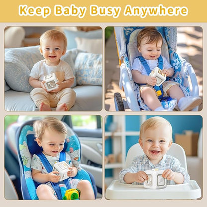 Baby Activity Cube Montessori Toys for 1 Year Old, Car Travel Airplane Toys for Toddlers 1-3, Busy Board for Babies 12-18 Months, Birthday Gift for 1 Year Old Boys Girls, Gray