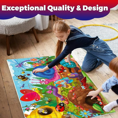 QUOKKA Giant Floor Puzzle for Kids Ages 4-6 – 2x3 Feet Extra-Thick 48 Pieces Toddler Puzzle Ages 3-5 – Bugs Educational Activity for Boys Girls – Premium Box with Sturdy Handle & Magnetic Closure