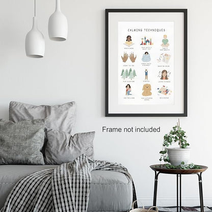 Feelings Calming Techniques Canvas Wall Art Calming Corner Classroom Mental health Posters Boho Emotions Chart for Kids Prints Special Education Wall Decor for Office School 20x30in Unframed