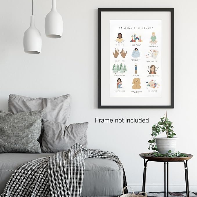 Feelings Calming Techniques Canvas Wall Art Calming Corner Classroom Mental health Posters Boho Emotions Chart for Kids Prints Special Education Wall Decor for Office School 12x16in Unframed