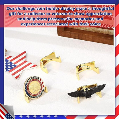 4 Pcs 1.69 Inch Metal Challenge Coin Display Stand Military Coin Holder Medallion Token Holder for Veterans Collectors Fits 2 Inches and up Coins Medals Pocket Watches(Gold)