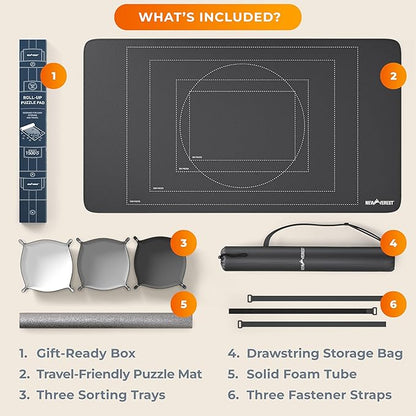 The Original Newverest Jigsaw Puzzle Mat Roll Up, Saver Pad 46” x 26” Portable Keeper Up to 1500 Pieces with Non-Slip Rubber Bottom & Smooth Top + 3 Puzzle Sorting Trays & Travel-Friendly Storage Bag