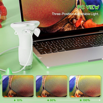 Microscope for Kids, 2'' Inch HD Screen Pocket Portable Microscope, 1000x Magnification Mini Magnifying Glass with Light for Kids, for 3-12 Girls & Boys - White