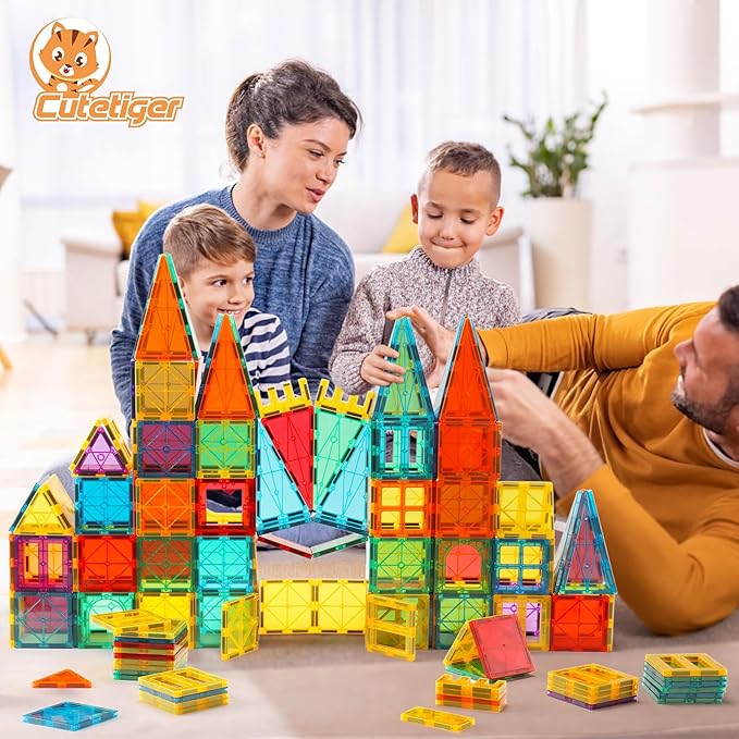 CuteTiger Mangetic Tiles, 100PCS Magnet Building Toys, Magnetic Building Set for Kids, Stacking Blocks, Perfect STEM Toys Gift for Boys and Girls
