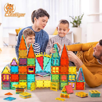 CuteTiger Magnetic Tiles, Magnet Tiles, Magnetic Building Blocks, Square Building Castle, Preschool Toys, STEM Stacking Construction Toys for Boys Girls 3 Years up