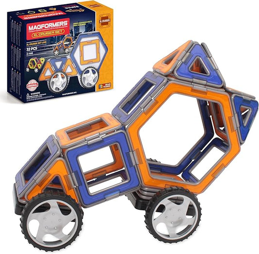 Magformers XL Cruisers Set (32-pieces) Magnetic Building Blocks, Educational Magnetic Tiles Kit , Magnetic Construction STEM Toy Set includes wheels
