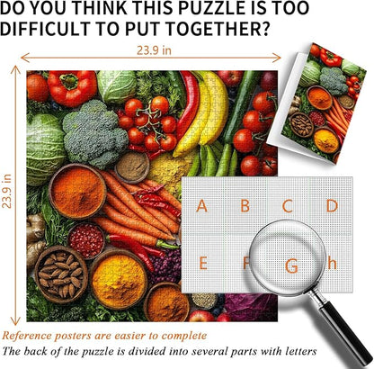 Vintage Fruit Puzzles for Adults 1000 Pieces, PICKFORU Colorful Vegetable Plant Spices Jigsaw Puzzles Kitchen, Hard Challenging Food Theme as Art Decor