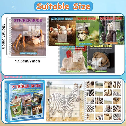 6 Pcs Paint by Sticker Books for Kids Ages 4-8 - Sticker by Number Activity Books with 48 Animals Dogs Cats Pictures Fun Art Puzzle Crafts for Toddlers Ages 3-5 Girls Boys Birthday Gift