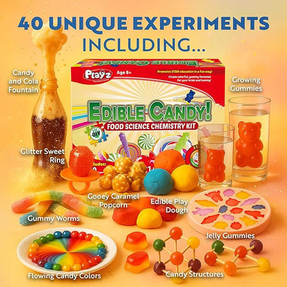 Playz Edible Candy Making Science Kit for Kids Ages 8-12 Years Old - Food Science Chemistry Kid Science Kit with 40 Experiments to Make Your Own Chocolates, Educational Science Kits for Boy & Girls