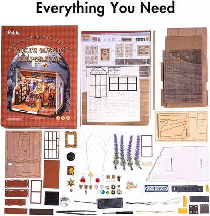 Rolife DIY Miniature Dollhouse Kit-Tiny House DIY Kit for Adults and Kids-1:20 Miniature House Kit-Miniature Things Hobbies for Women and Men-Halloween/Christmas Decorations/Gifts-LED Book Nook Kits