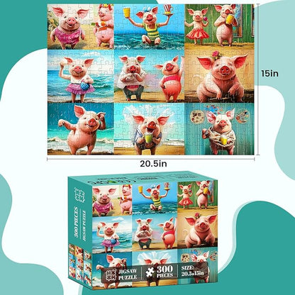 300 Piece Puzzle for Adults,Cute Pig Jigsaw Puzzle 300 Pieces Animals Lover Puzzles for Kids Adult Senior Premium Cardboard Puzzle for Relaxation Tabletop Family Activity Game Night Gifts