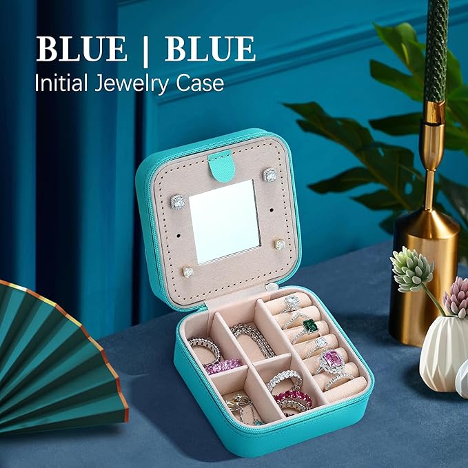 Parima Small Jewelry Box for Girls - Travel Initial Jewelry Case for Girls | Small Jewelry Organizer Box | Jewelry Case Jewelry Box Organizer | Mini Jewelry Boxes - Letter I, Aqua Blue