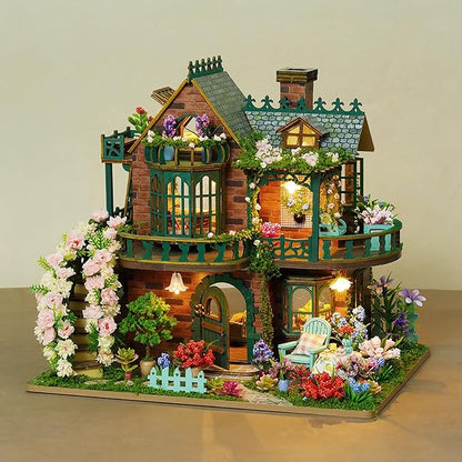 Miniature House Kit, Tiny House Kit with LED, DIY Mini House Building Kits for Adults to Building, Unique Gift for Birthday Christmas, Fairy Garden