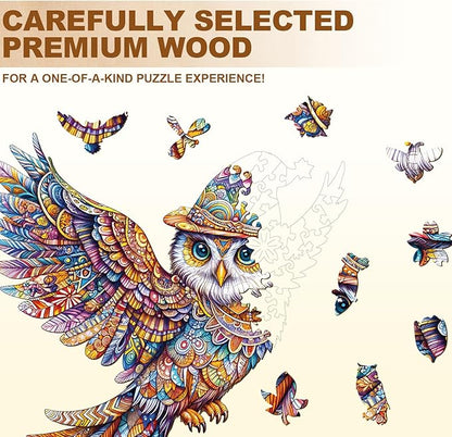 Wooden Puzzles for Adults, Unique Shaped Owl Jigsaw Puzzles,Magic Wooden Jigsaw Puzzles, Gifts for Family or Friends for Any Holiday.(11.4 * 10.4 in 130pcs)