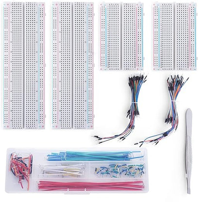 Breadboard Jumper Wires Kit 2Pcs 830 Breadboards +2PCS 400 Breadboards +130pcs Flexible Breadboard Jumper Wire +280pcs Jumper Cable+1pcs Tweezer for Arduino Raspberry Pi