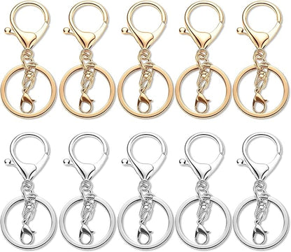 10 Pack a Set Metal Lobster Claw Clasps and Key Rings, Key Chain Accessories, Keychain Making kit for Keys, Art Crafts, Jewelry Making, Silver - Light Gold