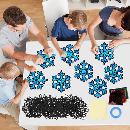 32 Sets Winter Snowflake Suncatchers Craft Kit DIY Window Stained Glass Effect Wintertime Snowflake Paper Crafts Home School Classroom Decoration Kid Birthday Gift Creative Art Project Activity Game