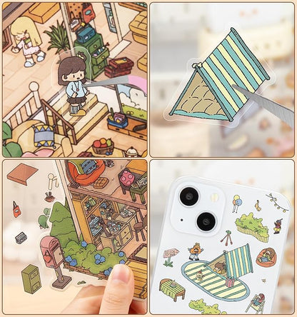 DIY 3D House Stickers, 4 Sets Fun DIY Stickers Scene Make Your Own Mini House Cute Cartoon Animal Scene Stickers for Kids Adult Sticker Art Relief Stress Pass The Time- Large Size