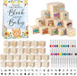 117 Pcs Baby Shower Blocks to Decorate Game Kit Includes 52 Wooden Blocks 24 Markers 1 Game Sign 40 Templates to Paint (Blue Bear)