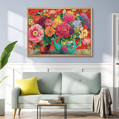 500 Piece Puzzle for Adults, Colorful Flowers in Vases Jigsaw Puzzle, Vibrant Flora with Butterflies and Birds 500 Piece puzzle, Perfect for Family Time, Wall Decor, Gift for Adults, Kids, and Seniors